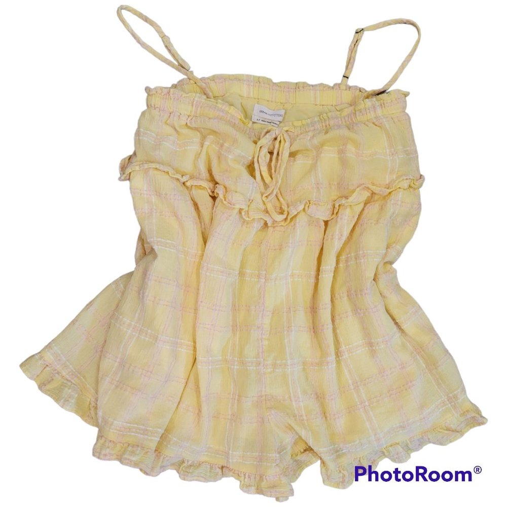 Urban Outfitters Yellow Plaid Ruffle Top